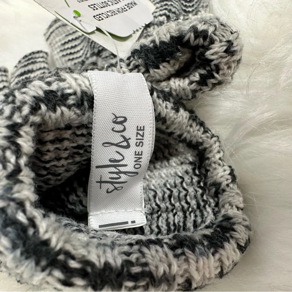 Style & Co. Fingerless Gloves Black White Marled Space-Dyed Knit One Size NWT